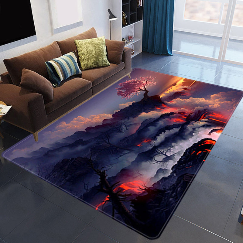 Lisslune | Magnificent 3D Evening Clouds Rug Multicolor Modern Rug Synthetic Washable Stain Resistant Nonslip Back Rug for Living Room