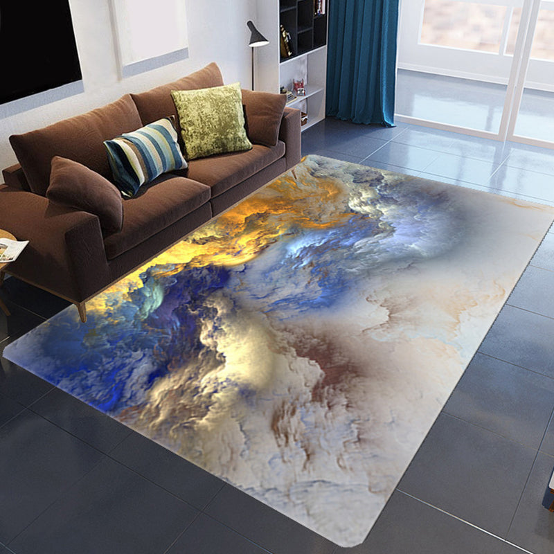 Lisslune | Magnificent 3D Evening Clouds Rug Multicolor Modern Rug Synthetic Washable Stain Resistant Nonslip Back Rug for Living Room