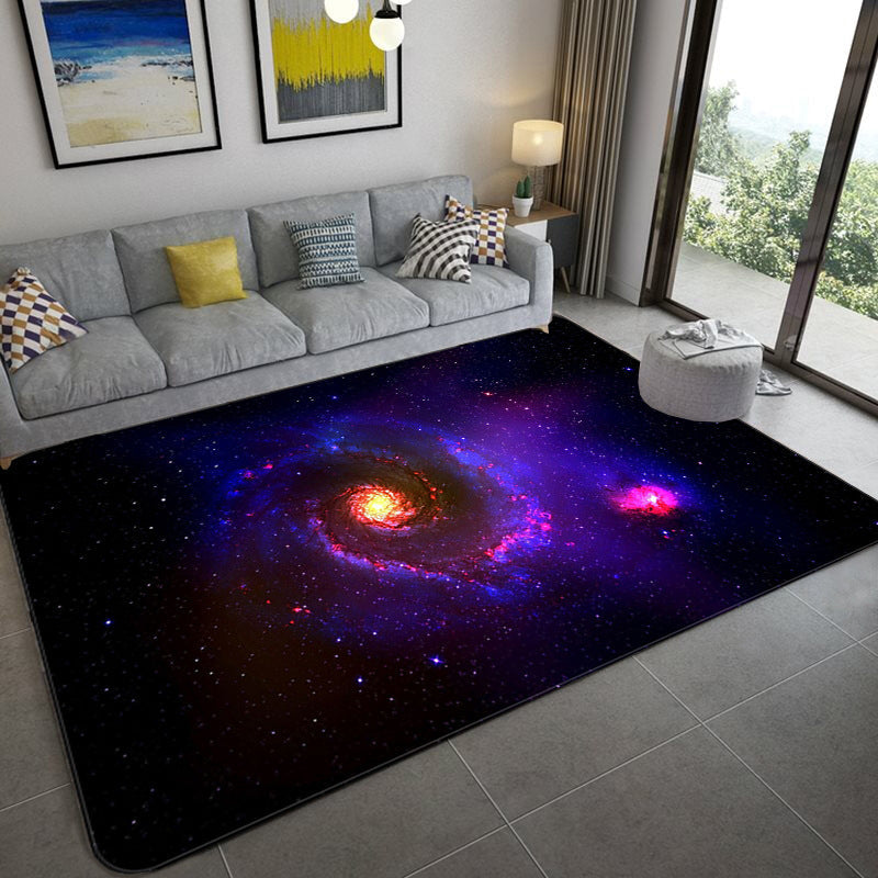 Lisslune | Mystical Galaxy 3D Graphic Rug Blue-Black Polypropylene Rug Non-Slip Underlay Washable Stain-Resistant Rug for Living Room