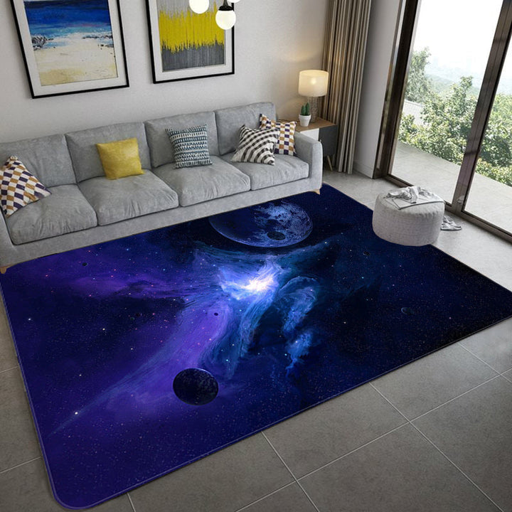 Lisslune | Mystical Galaxy 3D Graphic Rug Blue-Black Polypropylene Rug Non-Slip Underlay Washable Stain-Resistant Rug for Living Room