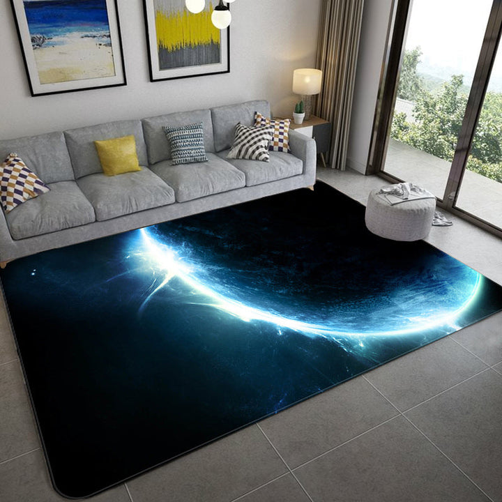 Lisslune | Mystical Galaxy 3D Graphic Rug Blue-Black Polypropylene Rug Non-Slip Underlay Washable Stain-Resistant Rug for Living Room