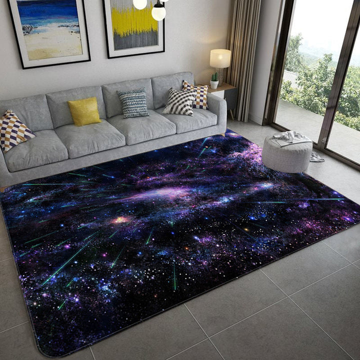 Lisslune | Mystical Galaxy 3D Graphic Rug Blue-Black Polypropylene Rug Non-Slip Underlay Washable Stain-Resistant Rug for Living Room