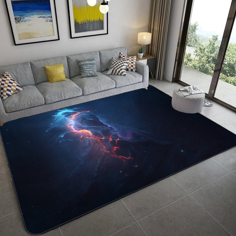 Lisslune | Mystical Galaxy 3D Graphic Rug Blue-Black Polypropylene Rug Non-Slip Underlay Washable Stain-Resistant Rug for Living Room