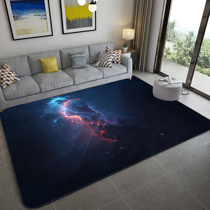 Lisslune | Mystical Galaxy 3D Graphic Rug Blue-Black Polypropylene Rug Non-Slip Underlay Washable Stain-Resistant Rug for Living Room