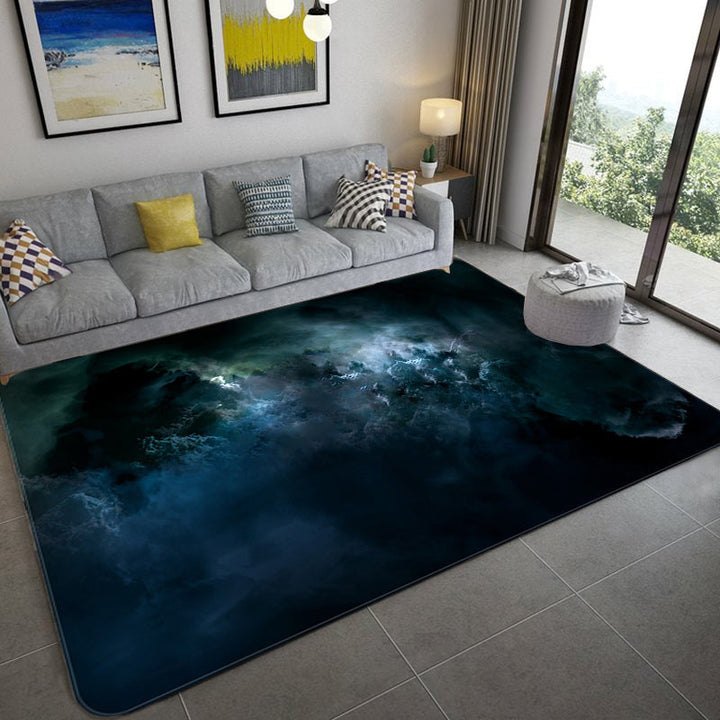 Lisslune | Mystical Galaxy 3D Graphic Rug Blue-Black Polypropylene Rug Non-Slip Underlay Washable Stain-Resistant Rug for Living Room