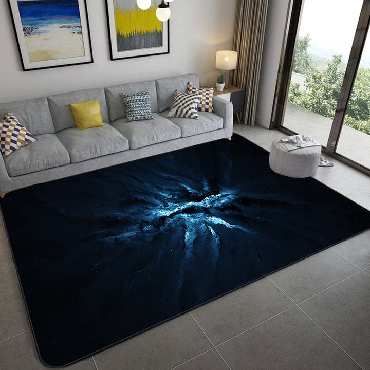 Lisslune | Mystical Galaxy 3D Graphic Rug Blue-Black Polypropylene Rug Non-Slip Underlay Washable Stain-Resistant Rug for Living Room
