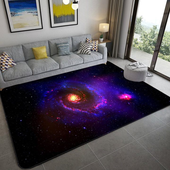 Lisslune | Mystical Galaxy 3D Graphic Rug Blue-Black Polypropylene Rug Non-Slip Underlay Washable Stain-Resistant Rug for Living Room