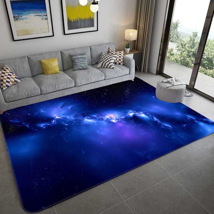 Lisslune | Mystical Galaxy 3D Graphic Rug Blue-Black Polypropylene Rug Non-Slip Underlay Washable Stain-Resistant Rug for Living Room