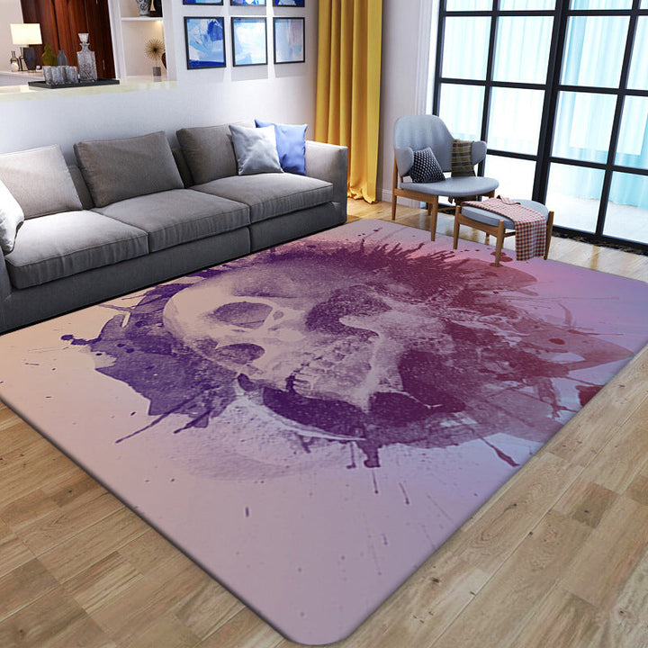 Lisslune | Punk Abstract Skull Print Rug Black Novelty Rug Synthetic Stain Resistant Machine Washable Non-Slip Back Rug for Living Room
