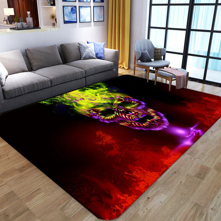 Lisslune | Punk Abstract Skull Print Rug Black Novelty Rug Synthetic Stain Resistant Machine Washable Non-Slip Back Rug for Living Room