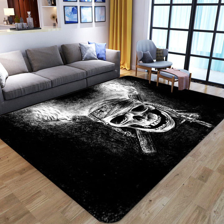 Lisslune | Punk Abstract Skull Print Rug Black Novelty Rug Synthetic Stain Resistant Machine Washable Non-Slip Back Rug for Living Room