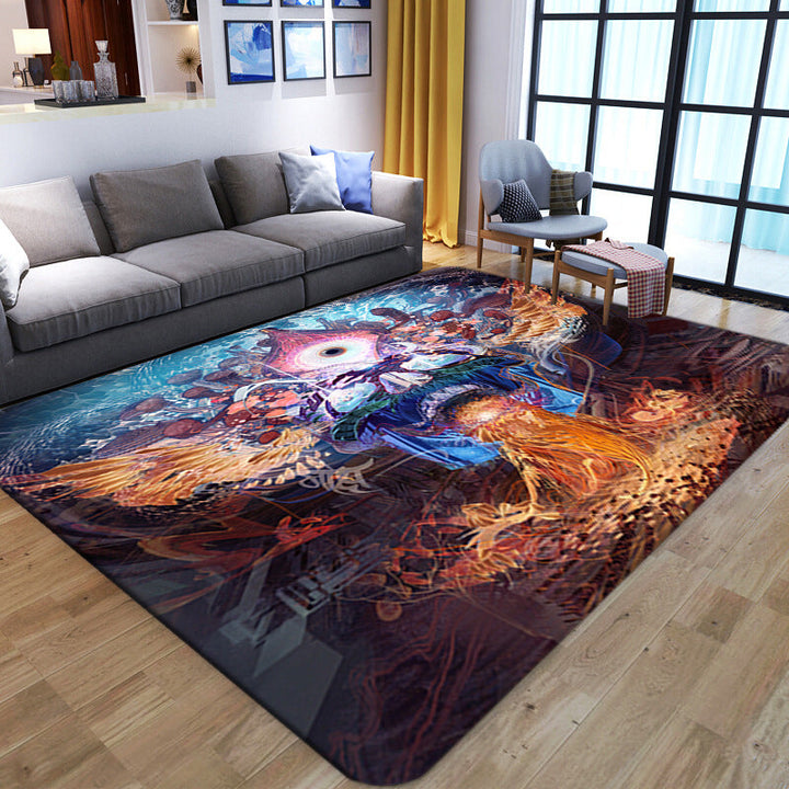 Lisslune | Punk Abstract Skull Print Rug Black Novelty Rug Synthetic Stain Resistant Machine Washable Non-Slip Back Rug for Living Room
