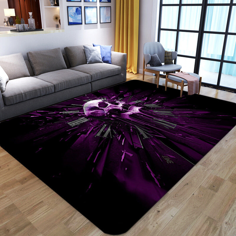 Lisslune | Punk Abstract Skull Print Rug Black Novelty Rug Synthetic Stain Resistant Machine Washable Non-Slip Back Rug for Living Room