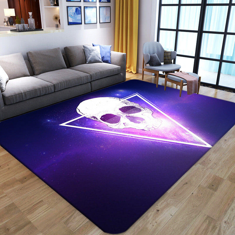 Lisslune | Punk Abstract Skull Print Rug Black Novelty Rug Synthetic Stain Resistant Machine Washable Non-Slip Back Rug for Living Room