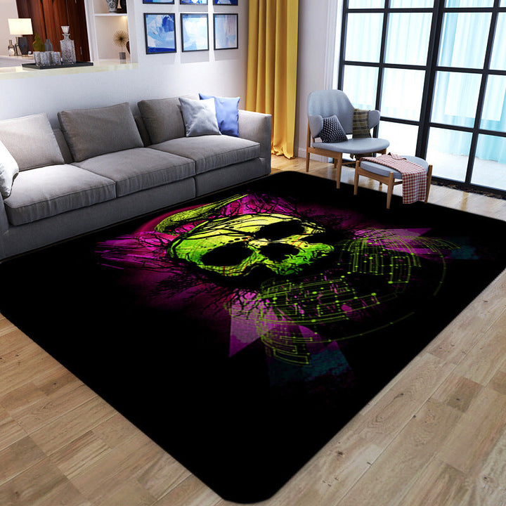 Lisslune | Punk Abstract Skull Print Rug Black Novelty Rug Synthetic Stain Resistant Machine Washable Non-Slip Back Rug for Living Room