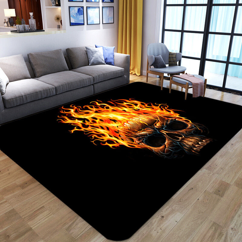 Lisslune | Punk Abstract Skull Print Rug Black Novelty Rug Synthetic Stain Resistant Machine Washable Non-Slip Back Rug for Living Room