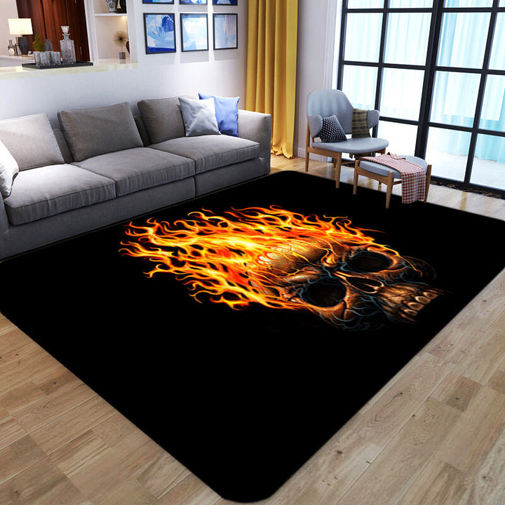 Lisslune | Punk Abstract Skull Print Rug Black Novelty Rug Synthetic Stain Resistant Machine Washable Non-Slip Back Rug for Living Room