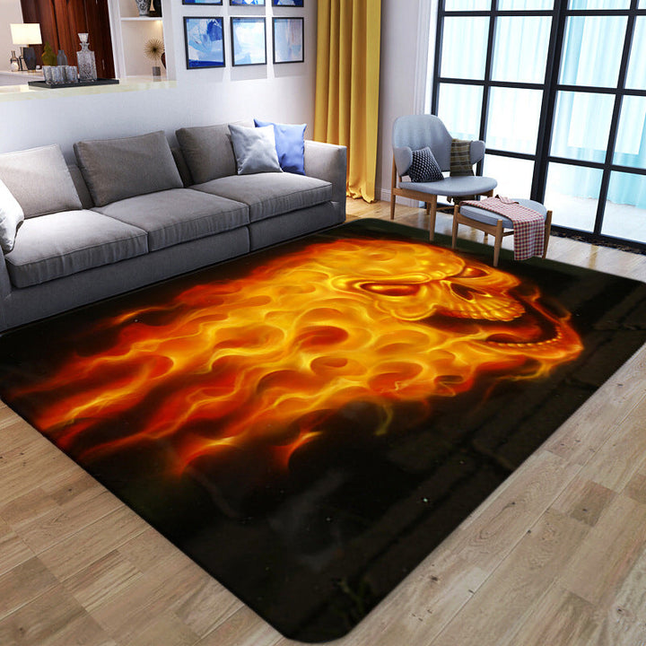 Lisslune | Punk Abstract Skull Print Rug Black Novelty Rug Synthetic Stain Resistant Machine Washable Non-Slip Back Rug for Living Room