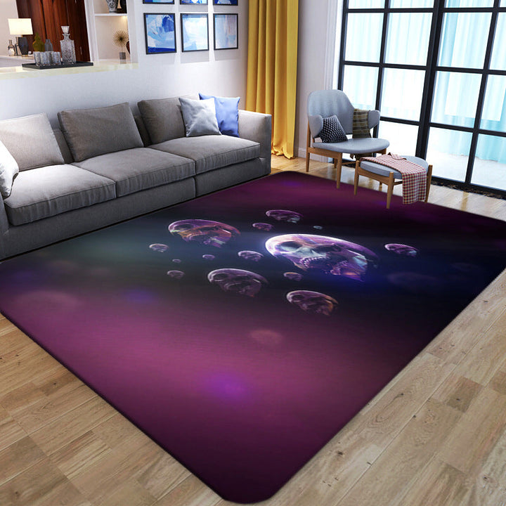 Lisslune | Punk Abstract Skull Print Rug Black Novelty Rug Synthetic Stain Resistant Machine Washable Non-Slip Back Rug for Living Room
