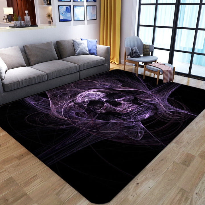 Lisslune | Punk Abstract Skull Print Rug Black Novelty Rug Synthetic Stain Resistant Machine Washable Non-Slip Back Rug for Living Room