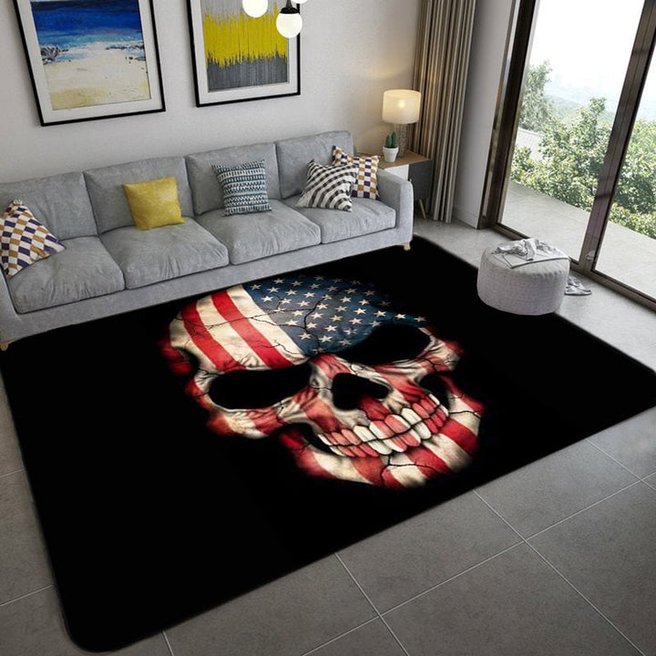 Lisslune | Hip Hop Living Room Rug Black Optical Illusions Skull Rug Polypropylene Stain Resistant Pet Friendly Non-Slip Back Area Rug