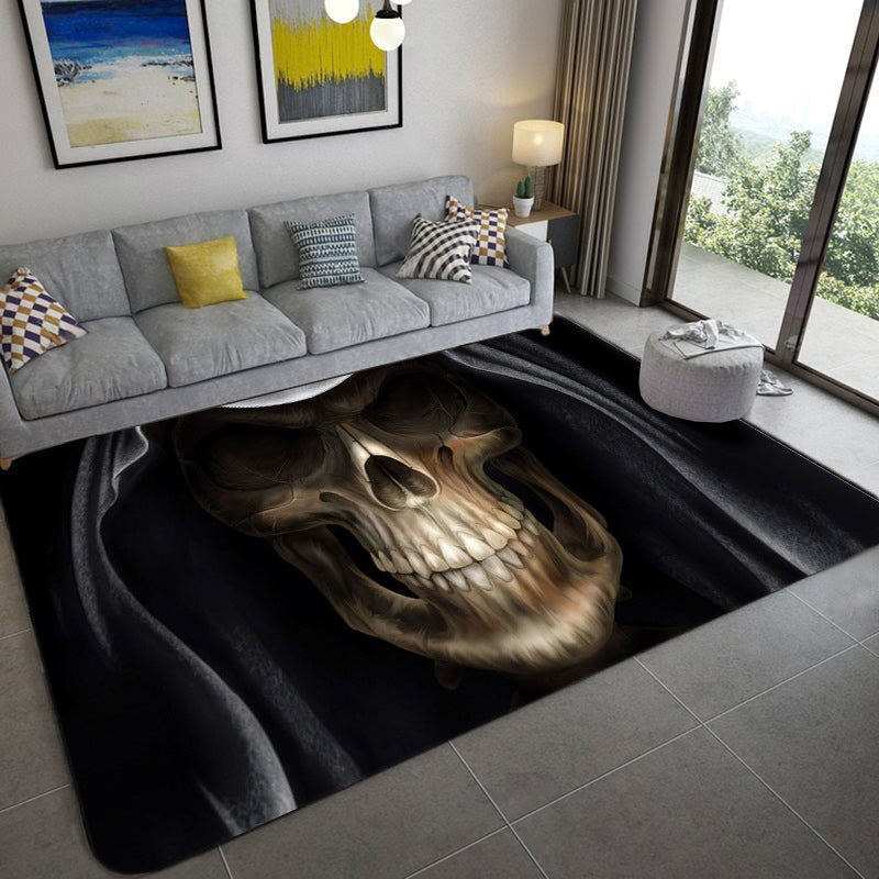 Lisslune | Hip Hop Living Room Rug Black Optical Illusions Skull Rug Polypropylene Stain Resistant Pet Friendly Non-Slip Back Area Rug