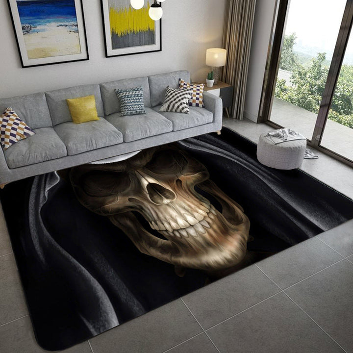 Lisslune | Hip Hop Living Room Rug Black Optical Illusions Skull Rug Polypropylene Stain Resistant Pet Friendly Non-Slip Back Area Rug