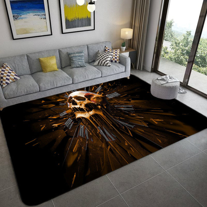 Lisslune | Hip Hop Living Room Rug Black Optical Illusions Skull Rug Polypropylene Stain Resistant Pet Friendly Non-Slip Back Area Rug