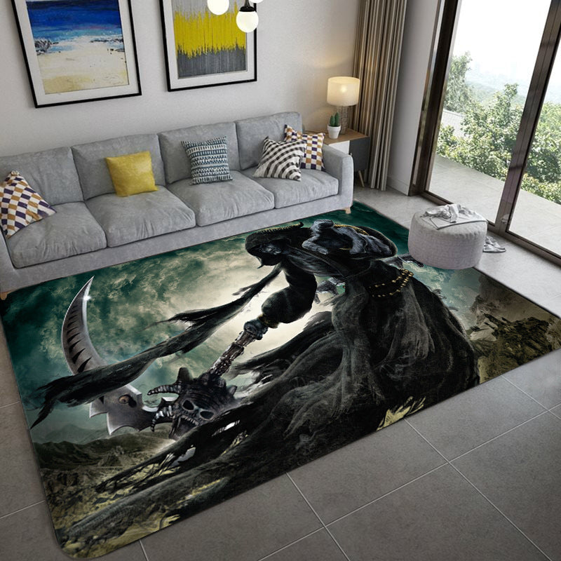 Lisslune | Hip Hop Living Room Rug Black Optical Illusions Skull Rug Polypropylene Stain Resistant Pet Friendly Non-Slip Back Area Rug
