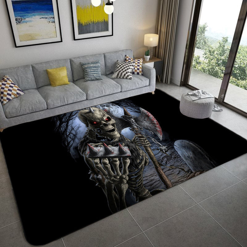 Lisslune | Hip Hop Living Room Rug Black Optical Illusions Skull Rug Polypropylene Stain Resistant Pet Friendly Non-Slip Back Area Rug
