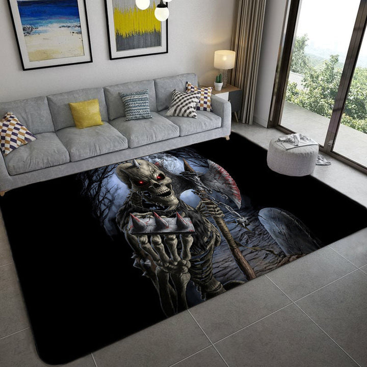 Lisslune | Hip Hop Living Room Rug Black Optical Illusions Skull Rug Polypropylene Stain Resistant Pet Friendly Non-Slip Back Area Rug