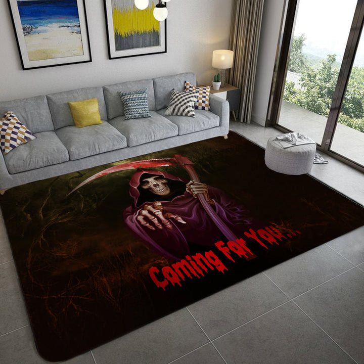 Lisslune | Hip Hop Living Room Rug Black Optical Illusions Skull Rug Polypropylene Stain Resistant Pet Friendly Non-Slip Back Area Rug