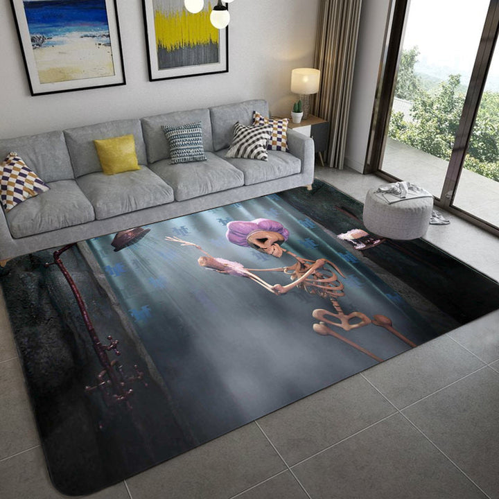 Lisslune | Hip Hop Living Room Rug Black Optical Illusions Skull Rug Polypropylene Stain Resistant Pet Friendly Non-Slip Back Area Rug