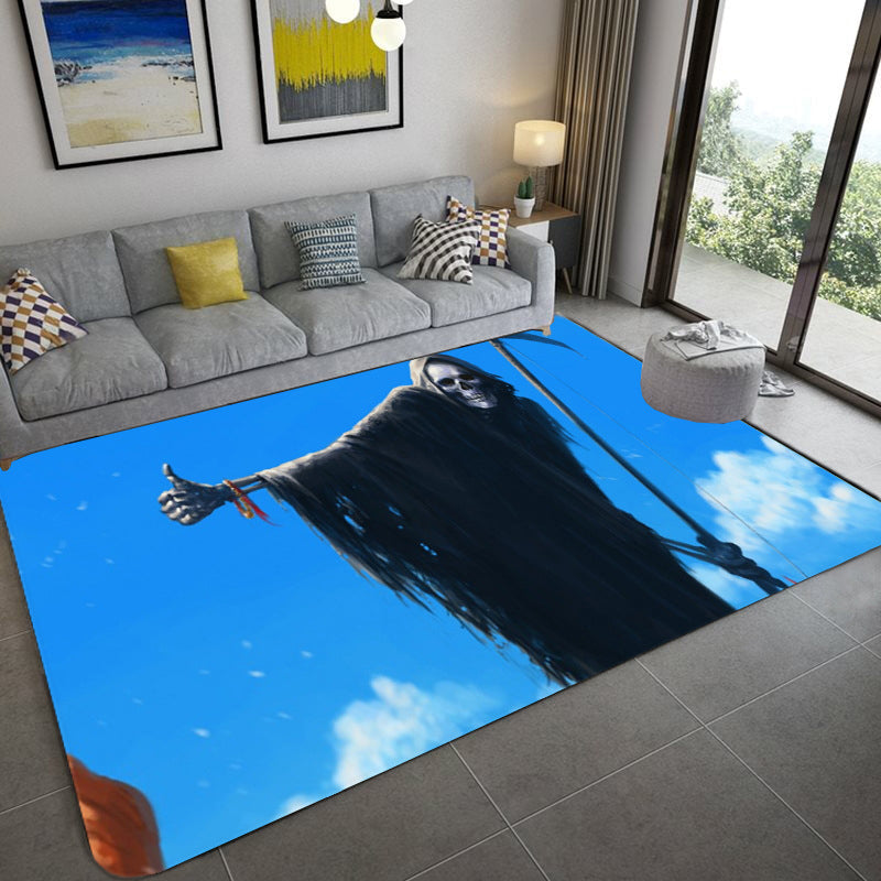Lisslune | Hip Hop Living Room Rug Black Optical Illusions Skull Rug Polypropylene Stain Resistant Pet Friendly Non-Slip Back Area Rug