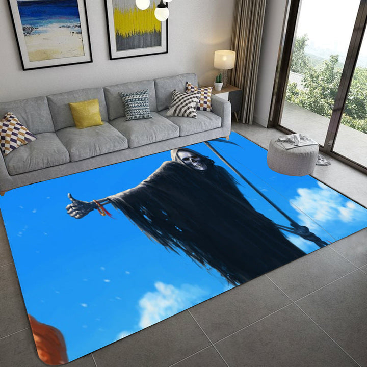 Lisslune | Hip Hop Living Room Rug Black Optical Illusions Skull Rug Polypropylene Stain Resistant Pet Friendly Non-Slip Back Area Rug
