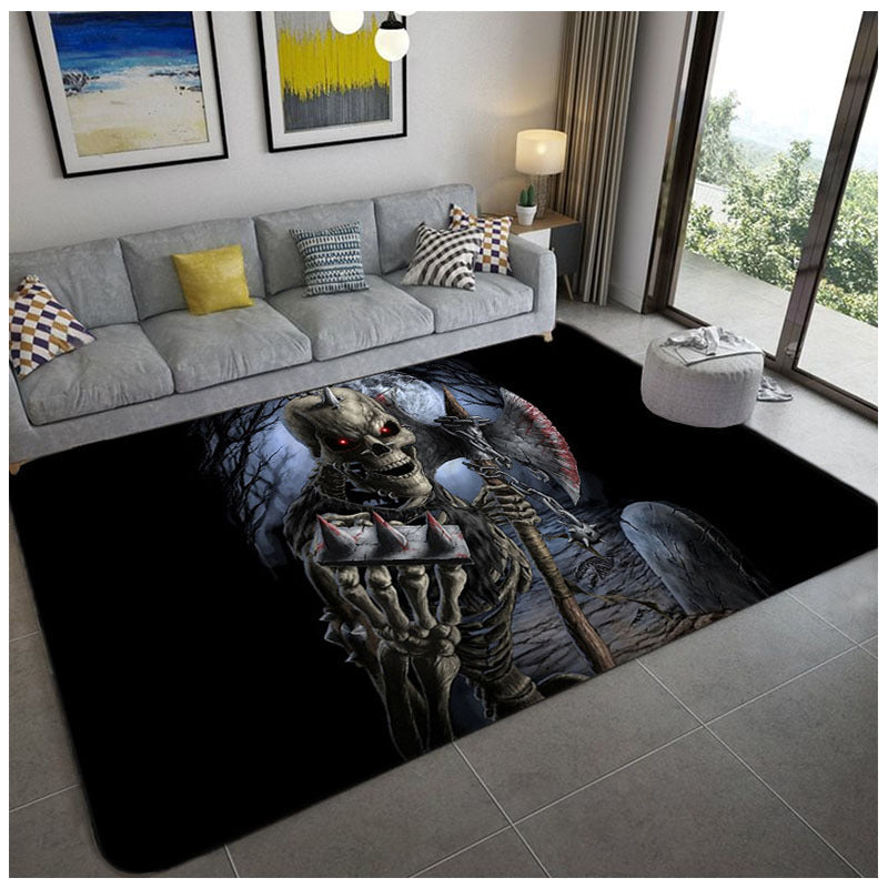 Lisslune | Hip Hop Living Room Rug Black Optical Illusions Skull Rug Polypropylene Stain Resistant Pet Friendly Non-Slip Back Area Rug