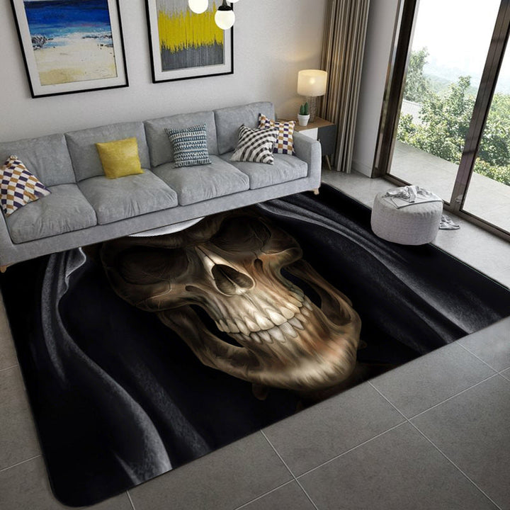 Lisslune | Hip Hop Living Room Rug Black Optical Illusions Skull Rug Polypropylene Stain Resistant Pet Friendly Non-Slip Back Area Rug