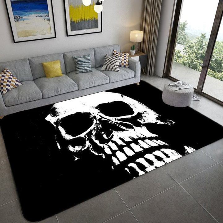 Lisslune | Hip Hop Living Room Rug Black Optical Illusions Skull Rug Polypropylene Stain Resistant Pet Friendly Non-Slip Back Area Rug