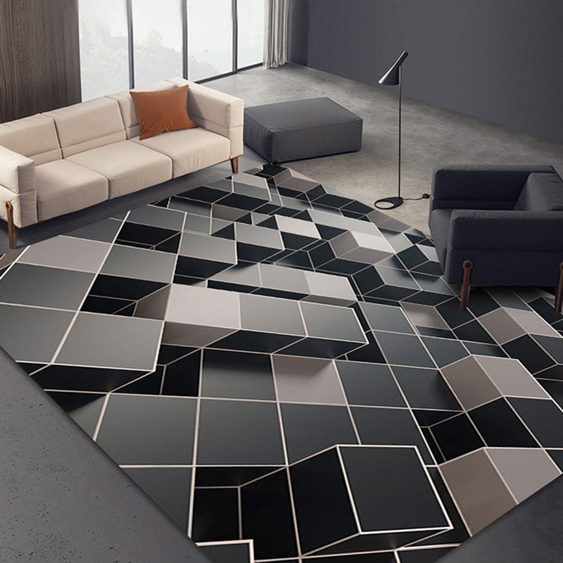 Lisslune | Multicolor 3D Illusion Geometry Rug Polyester Modernist Rug Non-Slip Pet-Friendly Machine Washable Rug for the Large Room