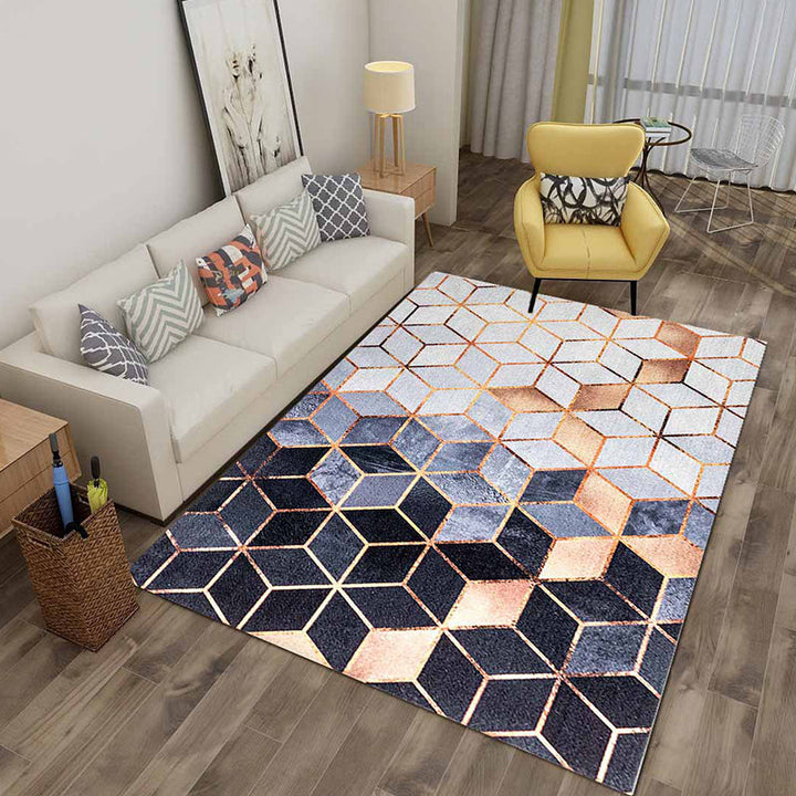 Lisslune | Multicolor 3D Illusion Geometry Rug Polyester Modernist Rug Non-Slip Pet-Friendly Machine Washable Rug for the Large Room