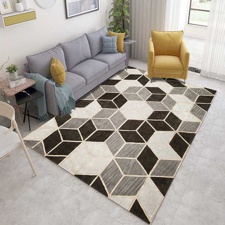 Lisslune | Multicolor 3D Illusion Geometry Rug Polyester Modernist Rug Non-Slip Pet-Friendly Machine Washable Rug for the Large Room