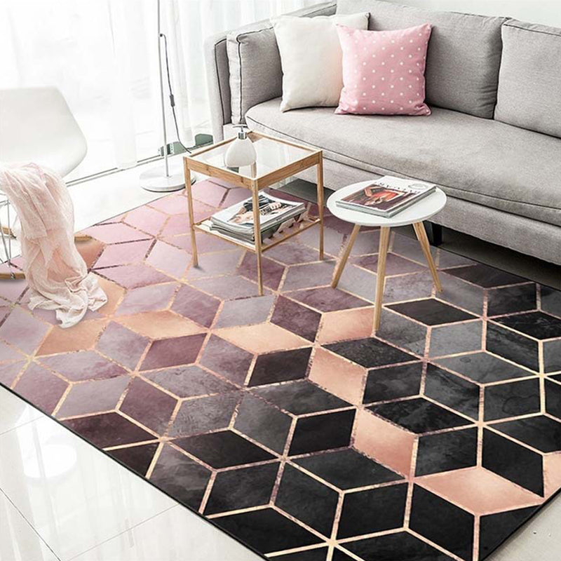 Lisslune | Multicolor 3D Illusion Geometry Rug Polyester Modernist Rug Non-Slip Pet-Friendly Machine Washable Rug for the Large Room