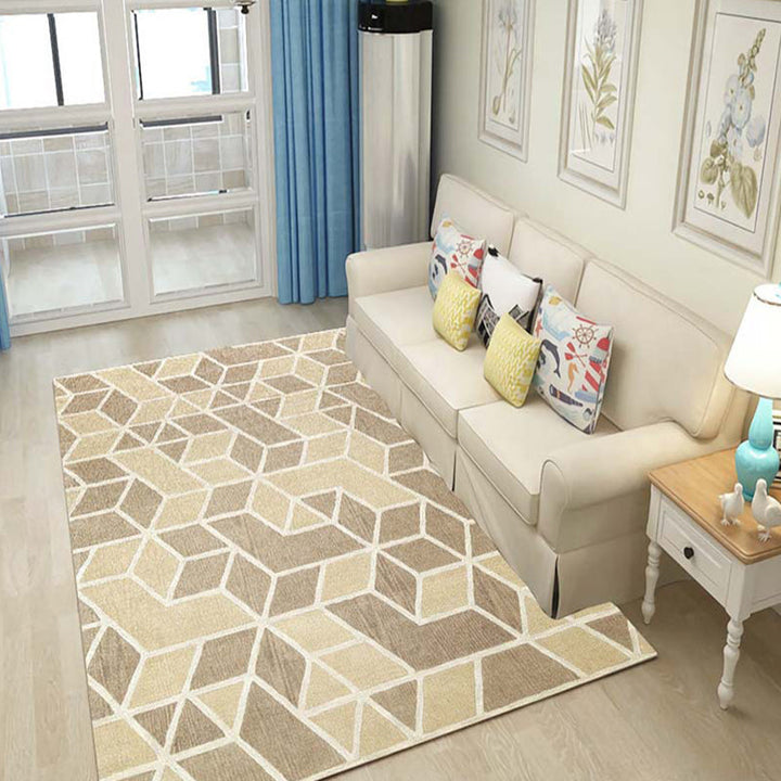 Lisslune | Multicolor 3D Illusion Geometry Rug Polyester Modernist Rug Non-Slip Pet-Friendly Machine Washable Rug for the Large Room