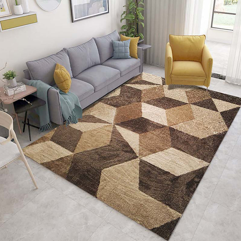 Lisslune | Multicolor 3D Illusion Geometry Rug Polyester Modernist Rug Non-Slip Pet-Friendly Machine Washable Rug for the Large Room