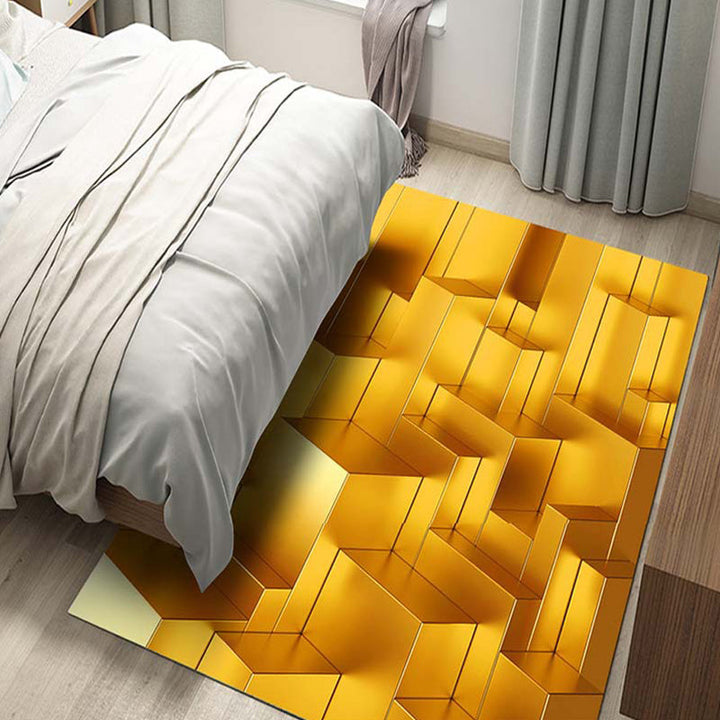 Lisslune | Multicolor 3D Illusion Geometry Rug Polyester Modernist Rug Non-Slip Pet-Friendly Machine Washable Rug for the Large Room