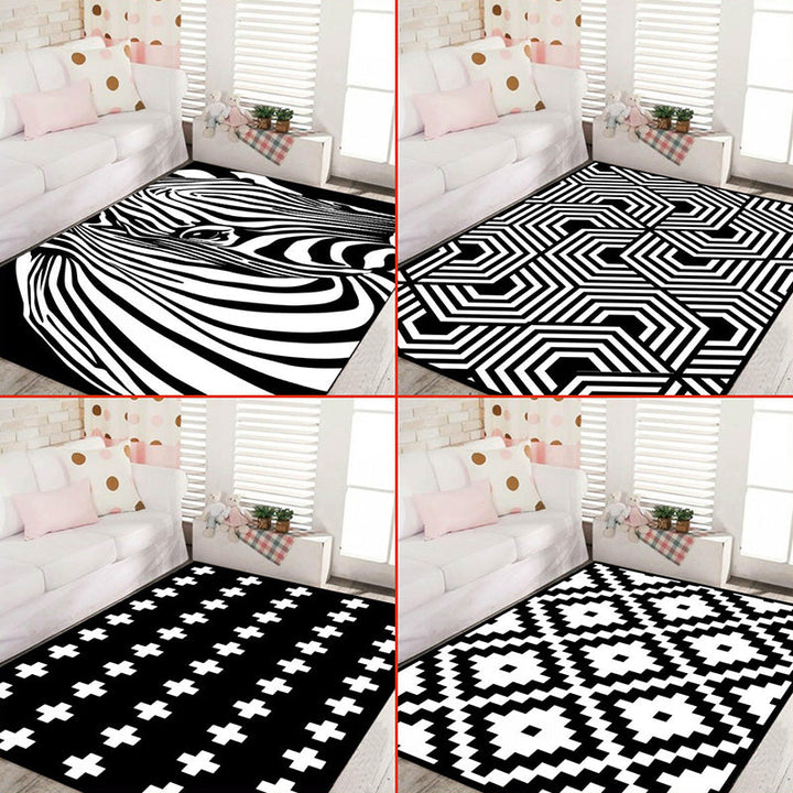 Lisslune | Black and White Novelty Rug Polypropylene Optical Illusions Geometric Carpet Stain Resistant Pet Friendly Non Slip Rug for Home