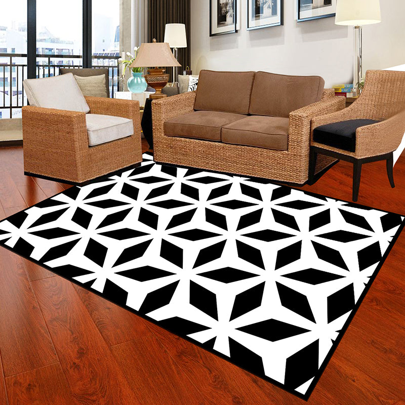 Lisslune | Black and White Novelty Rug Polypropylene Optical Illusions Geometric Carpet Stain Resistant Pet Friendly Non Slip Rug for Home