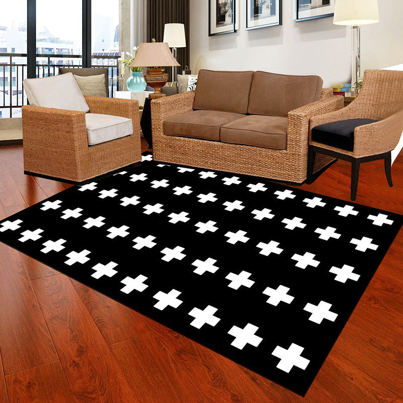 Lisslune | Black and White Novelty Rug Polypropylene Optical Illusions Geometric Carpet Stain Resistant Pet Friendly Non Slip Rug for Home