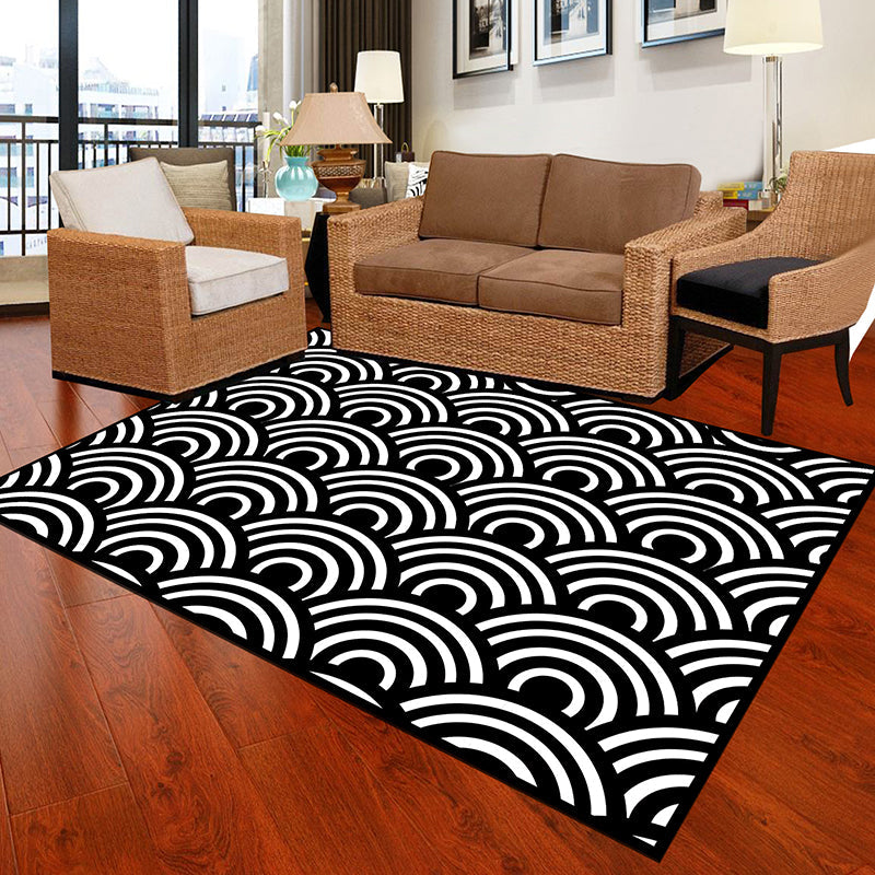 Lisslune | Black and White Novelty Rug Polypropylene Optical Illusions Geometric Carpet Stain Resistant Pet Friendly Non Slip Rug for Home