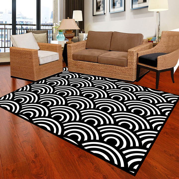 Lisslune | Black and White Novelty Rug Polypropylene Optical Illusions Geometric Carpet Stain Resistant Pet Friendly Non Slip Rug for Home